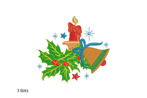 Candle Bell Christmas Embroidery Design