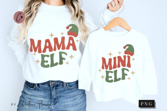Faux Embroidery Mama Mini Elf PNG